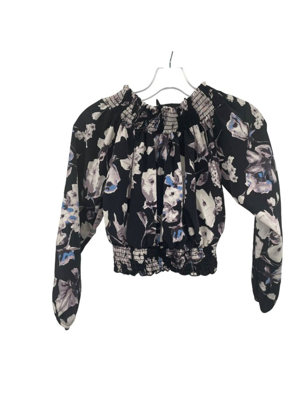 Altar'd State Womens Crop Top Long Sleeve Black/Multi Floral Size Small